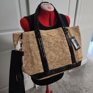 Mz Wallace Beige and Black Woven Tote Bag Raffi Nwt Medium